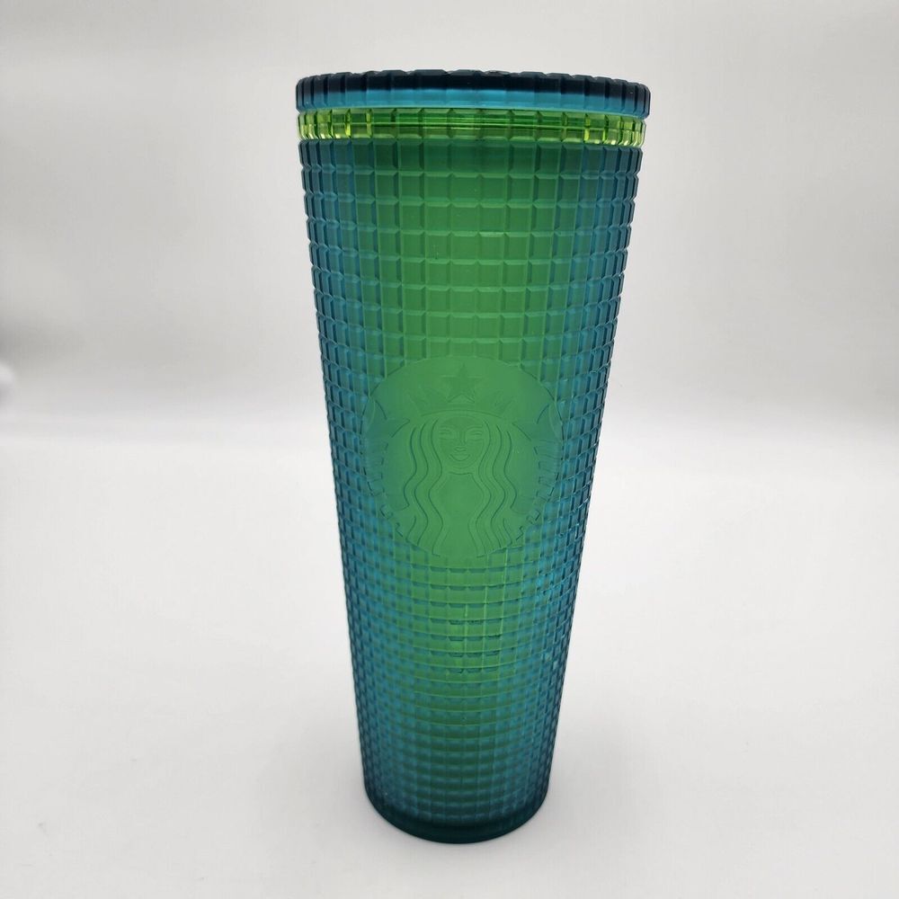Starbucks Winter 2022 Green/Blue 24oz Grid Cold Cup Tumbler Jeweled NO STRAW
